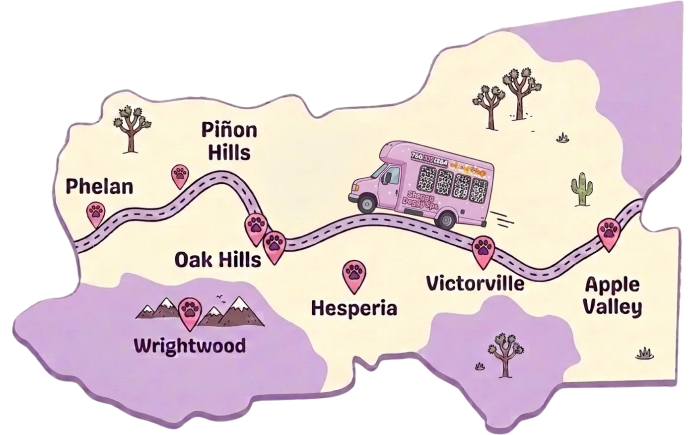 Map of the High Desert areas Shaggy Doggy Spa serves